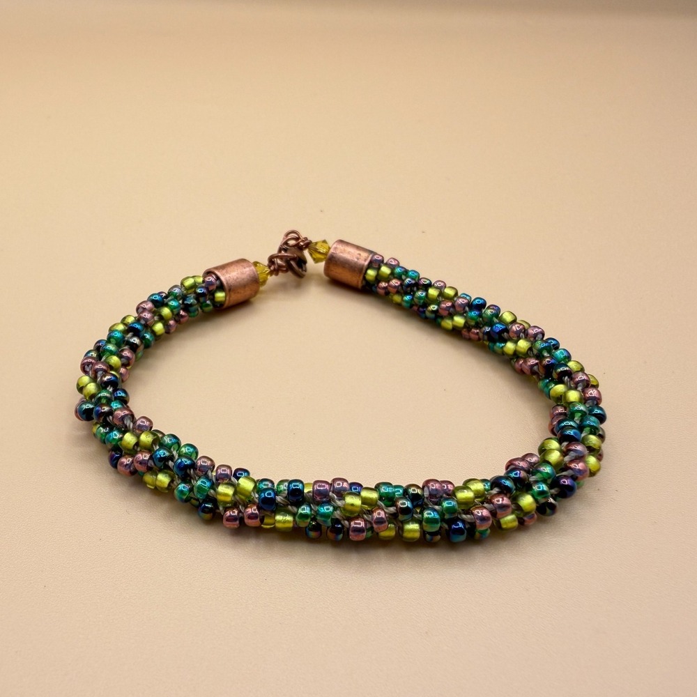 Iridescent Seed Bead Bracelet Copper Tone Boho Artisan Statement Jewelry Gift - Picture 4 of 14